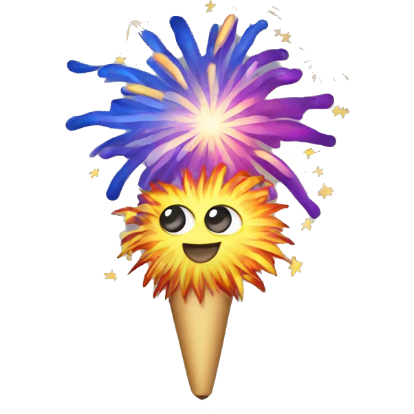 A fireworks display with a celebratory expression emoji