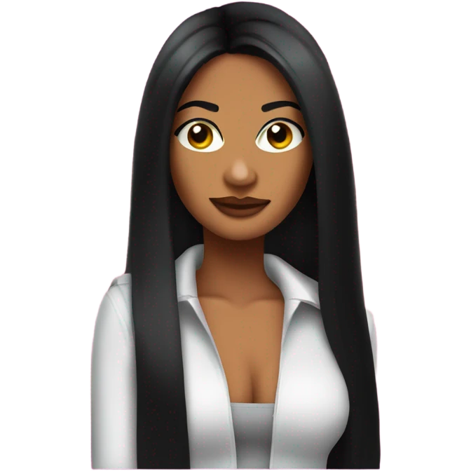 Tanned woman with long black hair dressed in Y2K R&B hair, makeup, and neon attire emoji