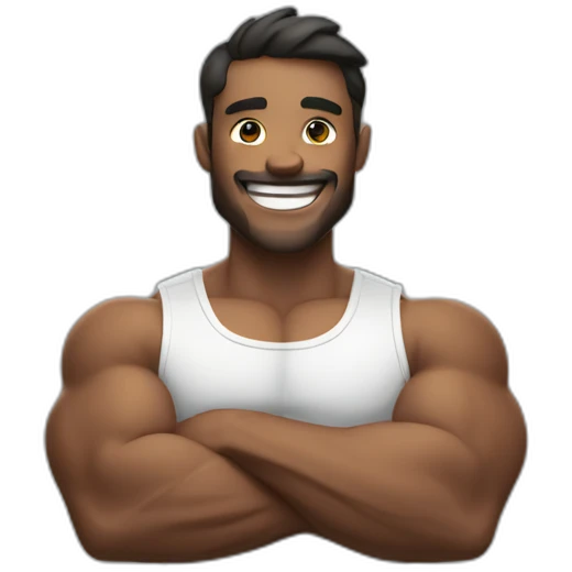 a man flexing muscle and smiling emoji