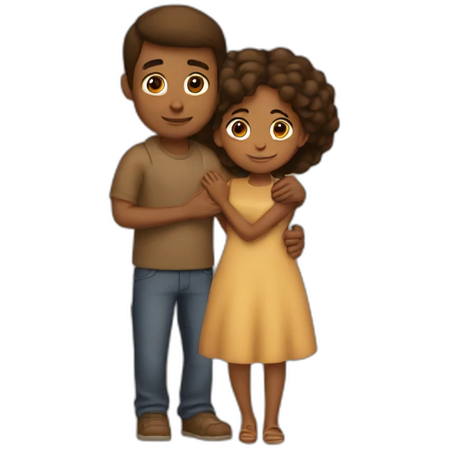 Brown girl hugging tan boyfriend emoji