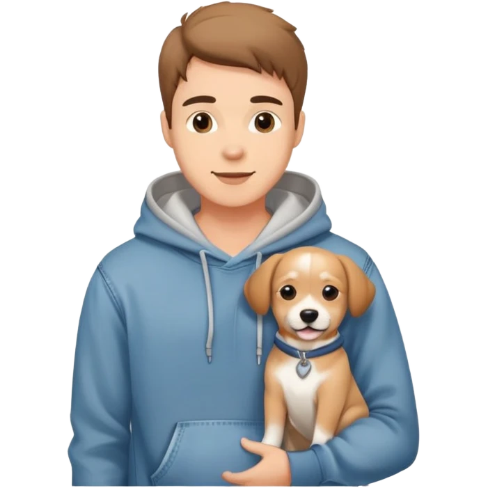 Cute dog lover boyfriend with soft smile, wearing hoodie and jeans, one dog   emoji