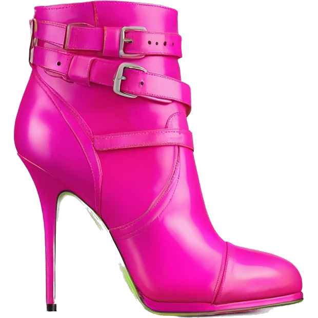 Realistic isolated top view of a pair of hot pink,and lime green ombre Jimmy  Choo stiletto ankle bootie boots.  emoji