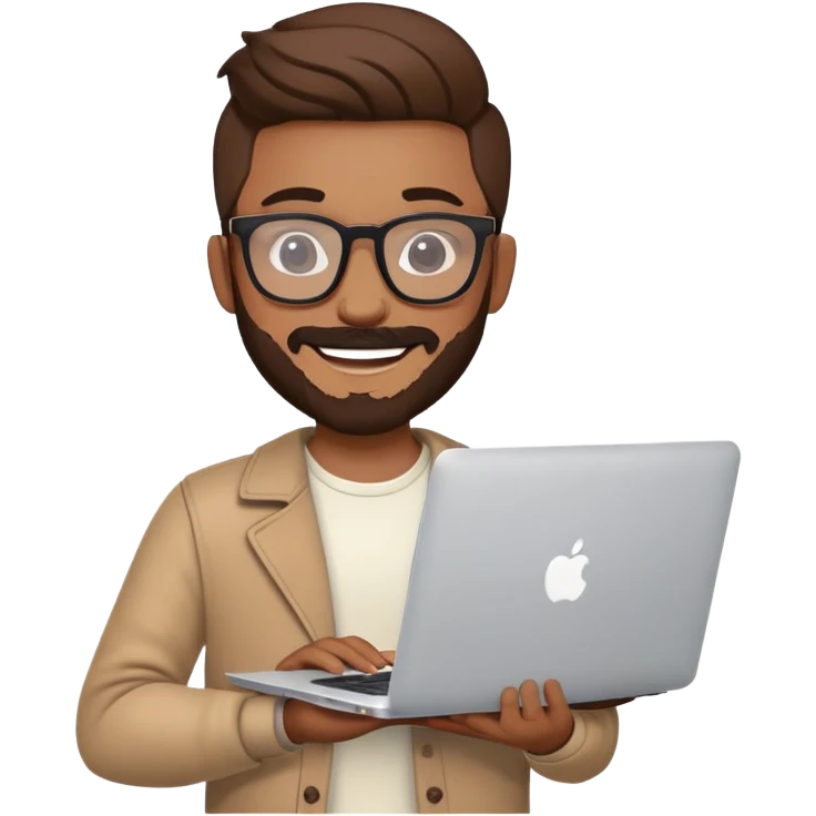 smiling hipster man with MacBook with glasses emoji