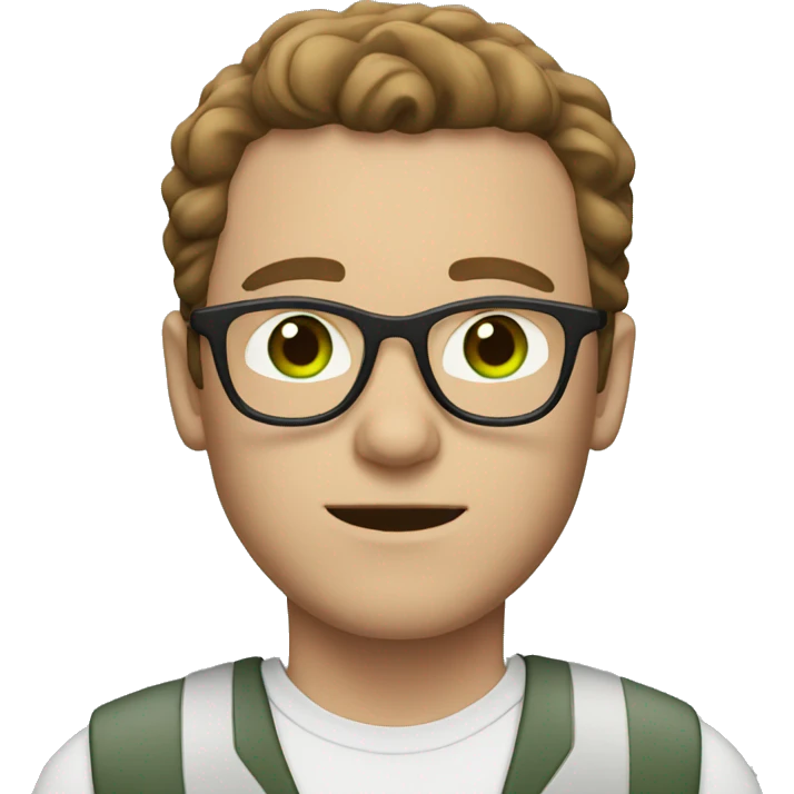 White man with brown hair with glasses and green eyes emoji