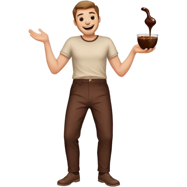 Man laughing with chocolate sauce on pants emoji