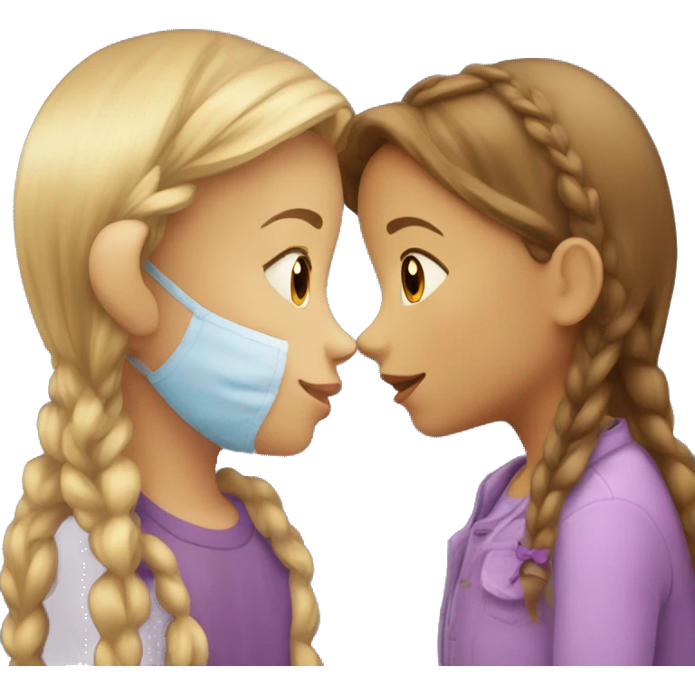 two children, a little girl kissing another little girl emoji