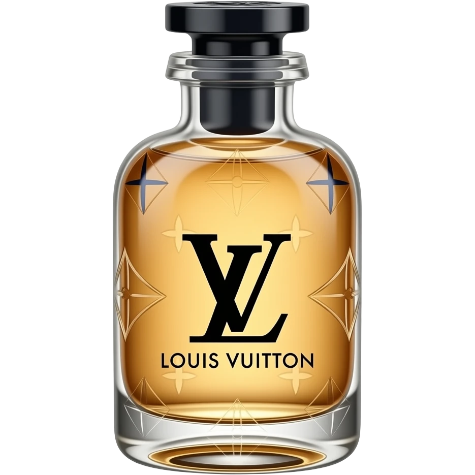 Creame unna botella de perfume  estilo Louis Voitton sin marca ni etiquetas cambia el modelo de la botella no le agregues letras ni figuras emoji
