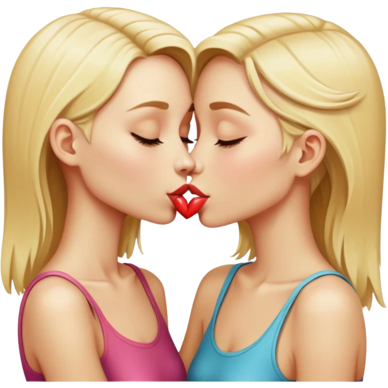 Two skinny blond girls kissing  emoji