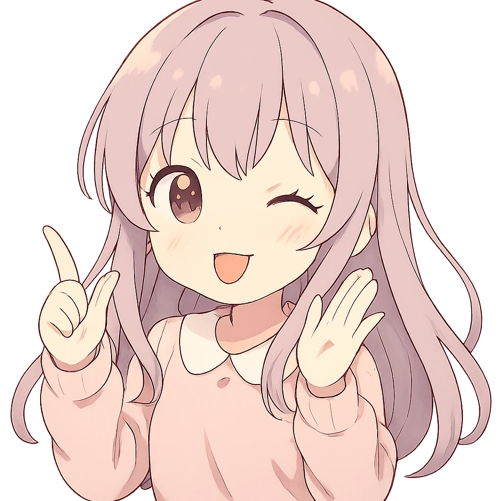 Cute anime-style юки суо with soft colors and a playful expression emoji