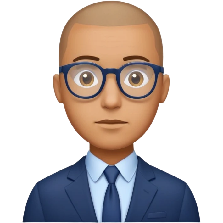 Buzz cut Puerto Rican male with oval head glasses and dark blue business suit  emoji