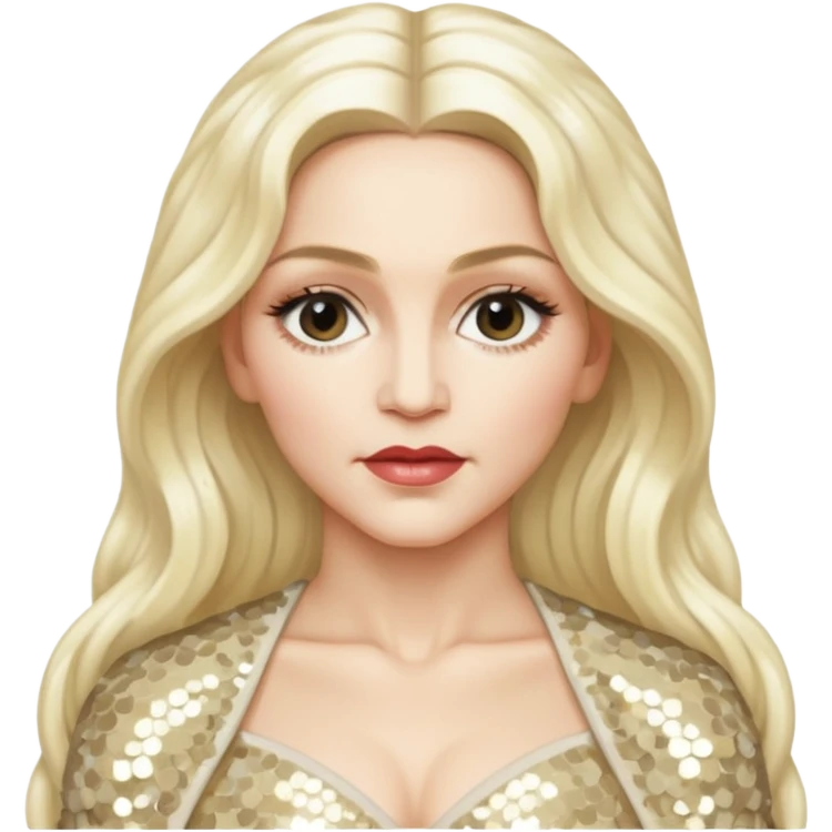 Madonna with long platinum blonde hair, ivory sequin outfit  emoji
