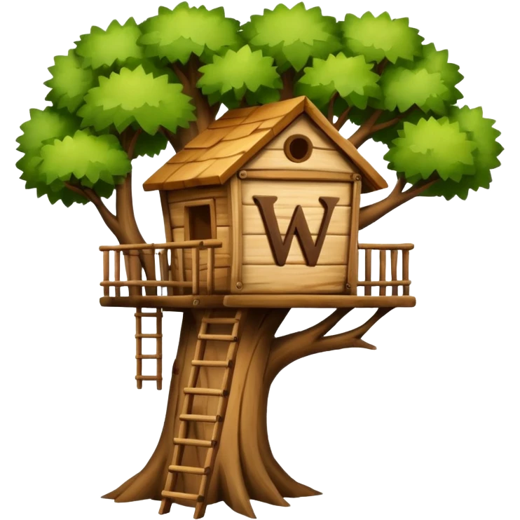 letter W on a treehouse in a tree emoji