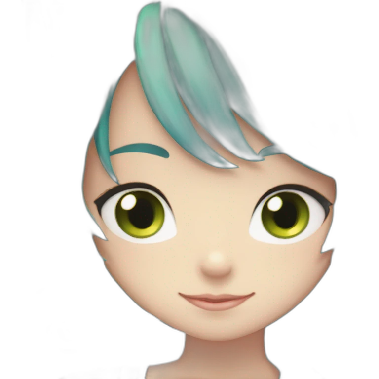 Hot anime girl with cat ears and blue hair and green eyes with swim suit and big b00bs emoji