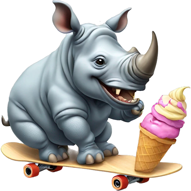 Rhino riding a skate board eating ice cream emoji