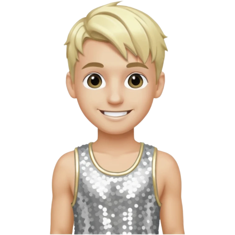 Aaron Carter with blonde hair, silver sequin crop top, silver sequin baggy pants emoji