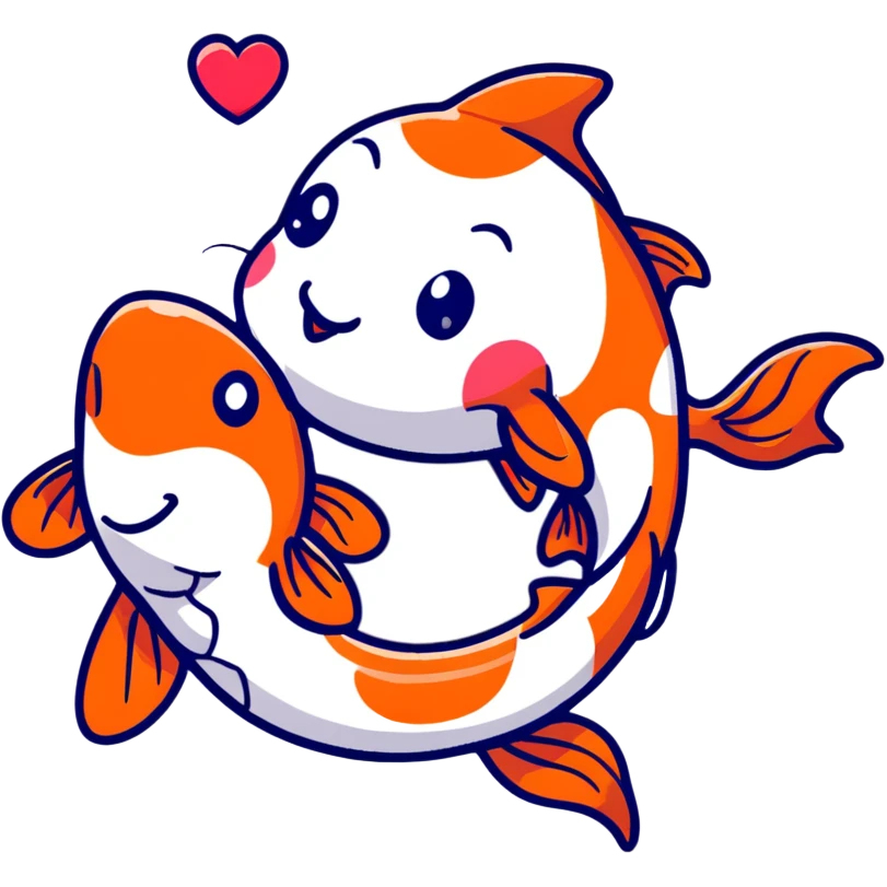 cute cartoon koi fish holding a heart emoji