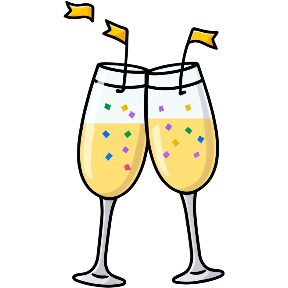 champagne toast celebration with confetti and streamers emoji