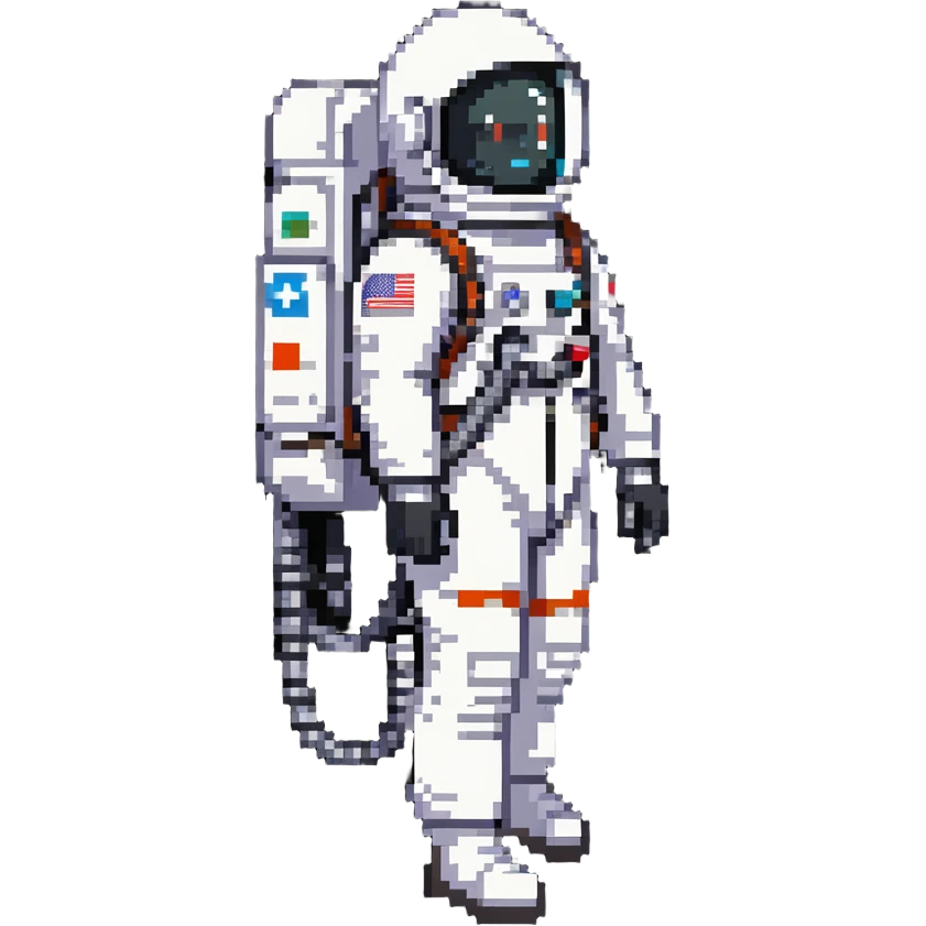 astronaut in white space suit with large helmet, gloves and life-support backpack exploring emoji