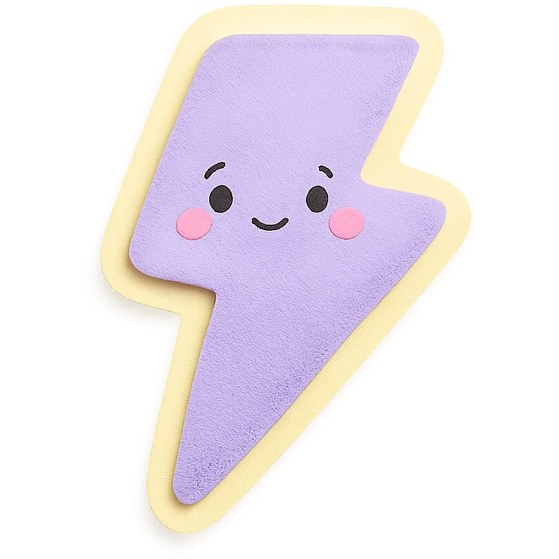kawaii lavender lightning bolt with soft glow and shy face, no limbs, full body, soft pastel colors emoji