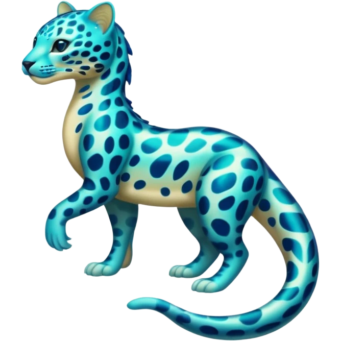 Bioluminescent Neon-Cyan Ripple-Patterned Soft-Scaled Aquatic Fantastical Liepard-Amaura-Manokit-fusion creature (full body) emoji