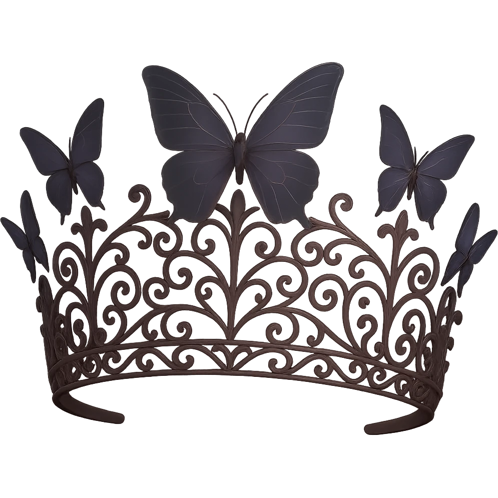 Butterfly crown in darker matte pink, purple butterflies, gothic filigree, mysterious and elegant, transparent background. emoji