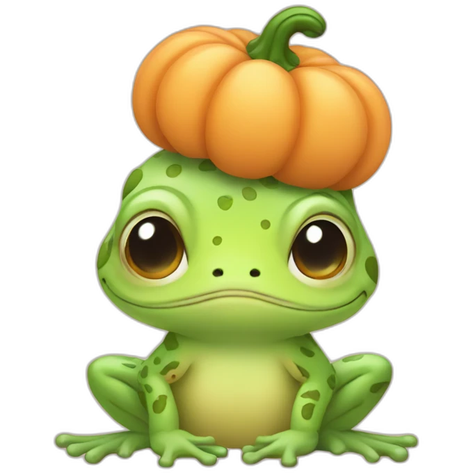 chibi frog dressed like pumpkin in pastel colors emoji