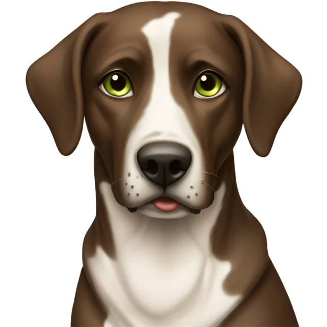 A big dog with brown spots and a greenish brown eye with the collar written "MEL" emoji