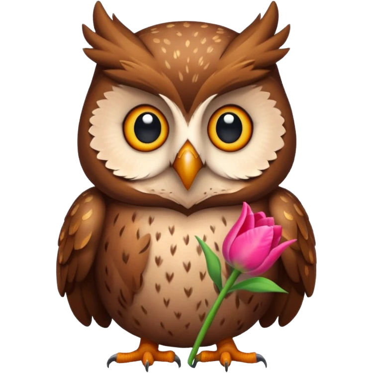 A sweet Brown Owl holding a tulip emoji