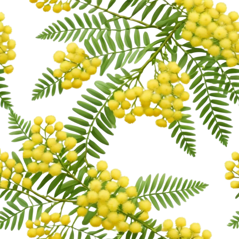 Cinematic Realistic Acacia Emoji, Bright and cheerful, with clusters of fluffy yellow flowers blooming along delicate branches. The wattle’s soft, fern-like leaves sway in the breeze, radiating a sense of warmth and joy. Soft glowing outline, capturing the essence of Australian sunshine, warmth, and beauty in a vibrant acacia tree! emoji