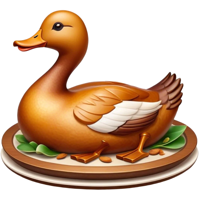 Cinematic Realistic Peking Duck Dish Emoji, depicted with crispy, roasted duck with glistening skin and succulent meat, rendered with rich textures and dramatic, appetizing lighting. emoji