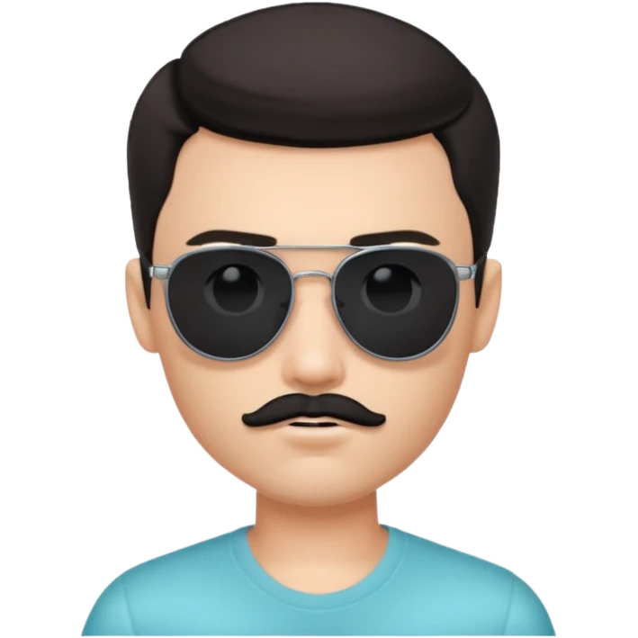 pretty handsome bratz man, wearing sunglasses , with black black black  eyes,  short dar, short mustache pale skin, defined jawlines emoji
