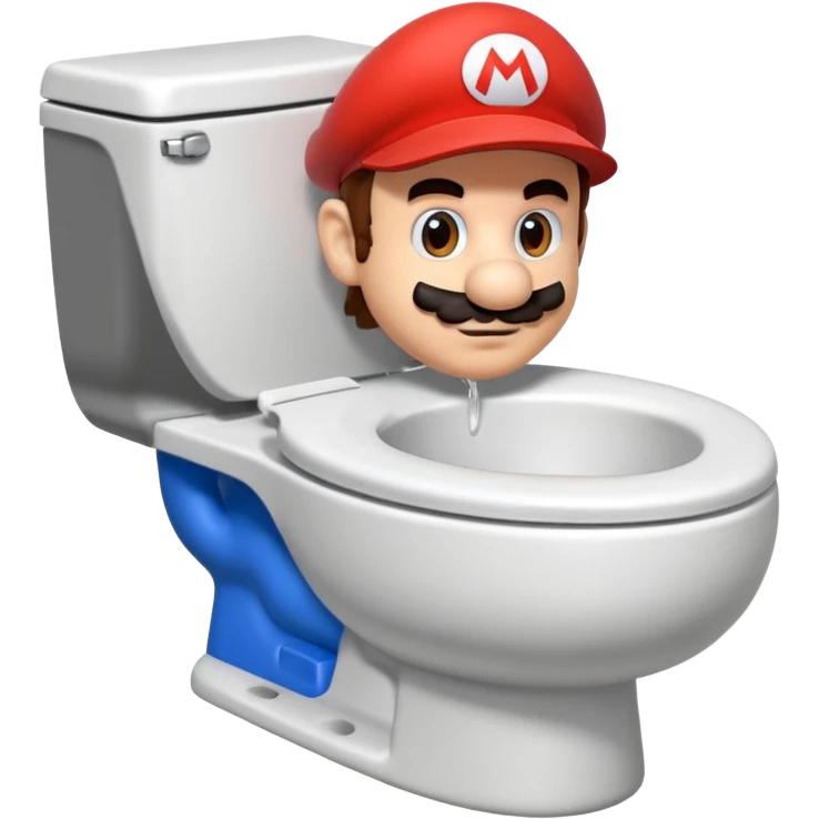 Mario's neck and head only sticking out of the middle of the bowl of a white toilet emoji