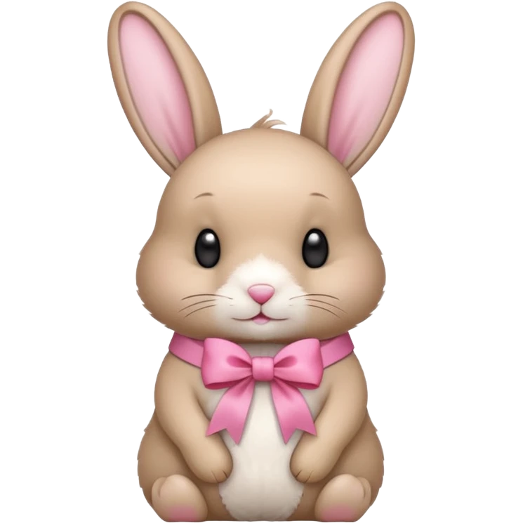 a beige rabbit with a pink ribbon on its neck emoji