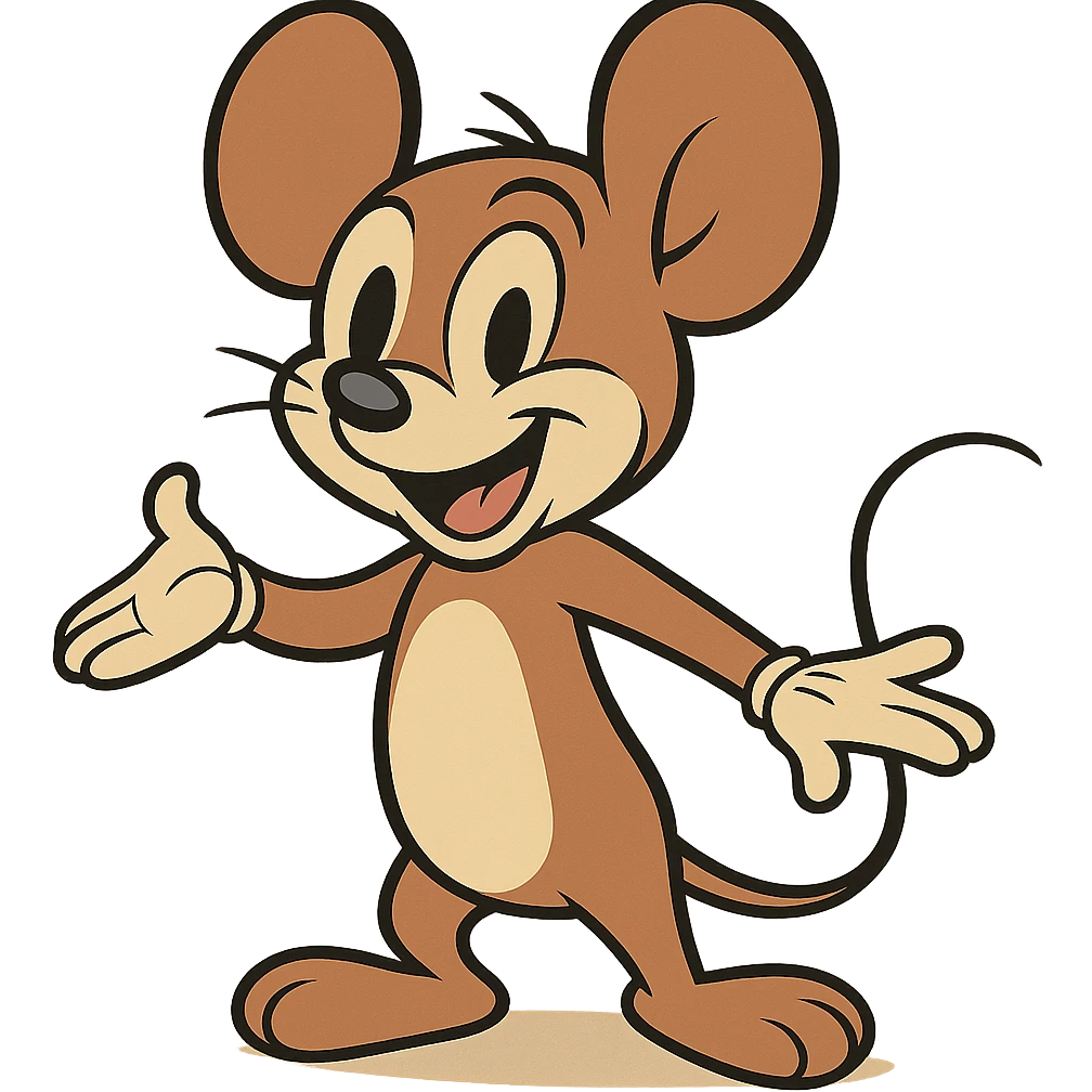 cheerful cartoon mouse with big round ears, classic Disney style emoji