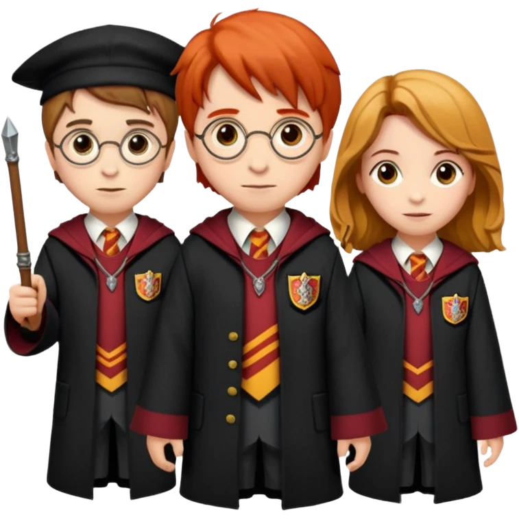 harry potter, ronald weasley and hermione granger in gryfinndor uniform emoji