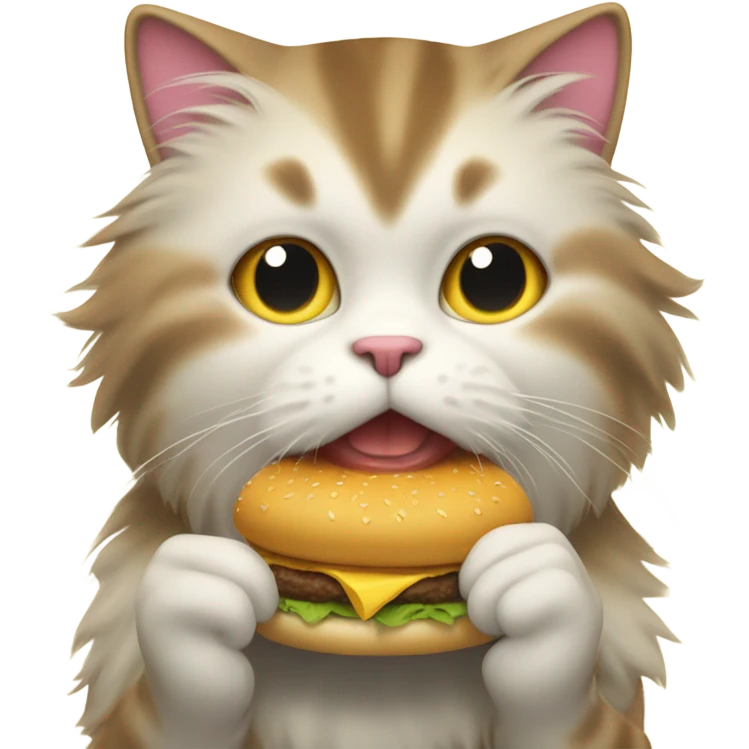 Fluffy Cat eating an Hamburger emoji