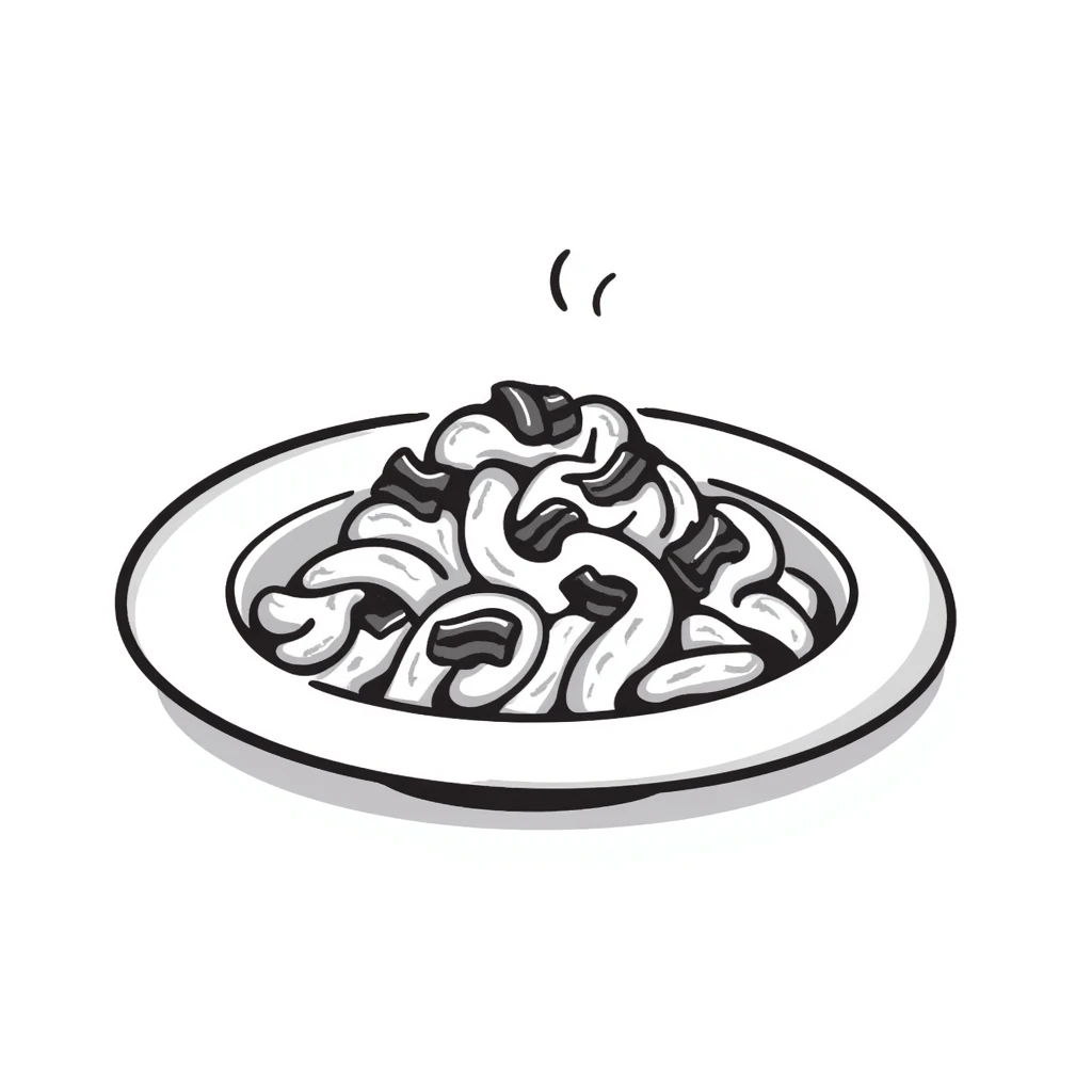 A plate of risoni, topped with small pieces of bacon with cream emoji