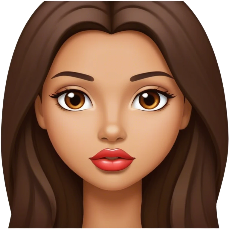 Sexy tanned beautiful girl with plump lips and brunette straight long hair emoji