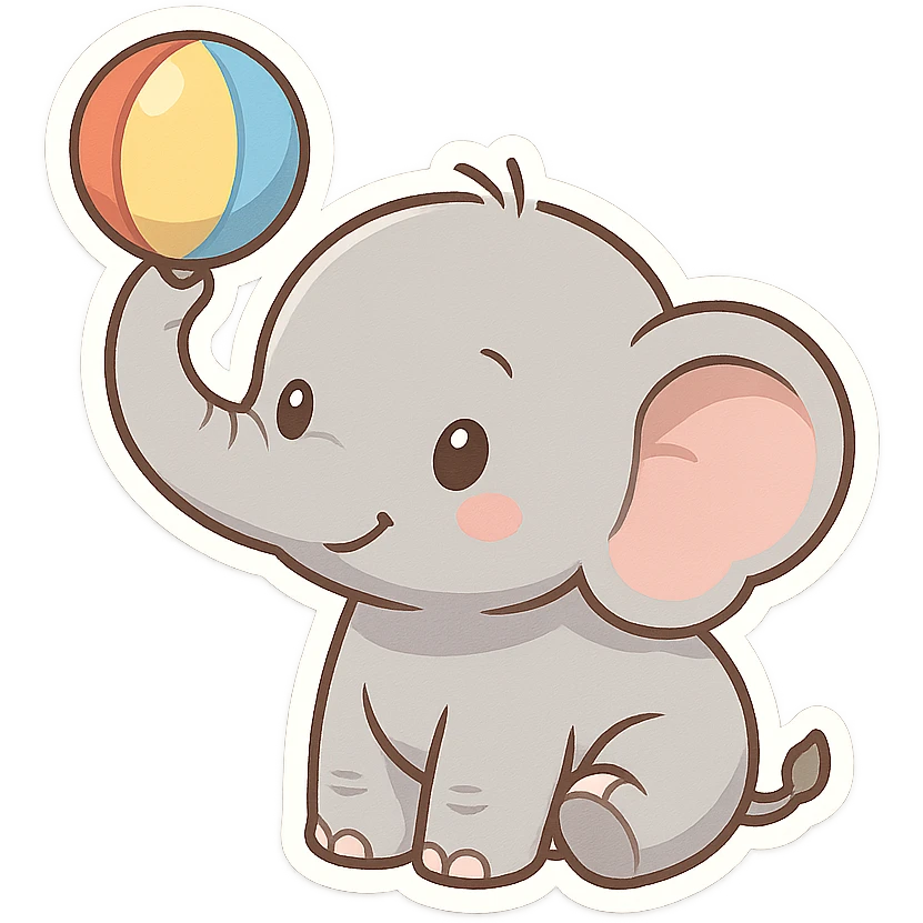 一只可爱的大象，鼻子上顶着一个球 emoji