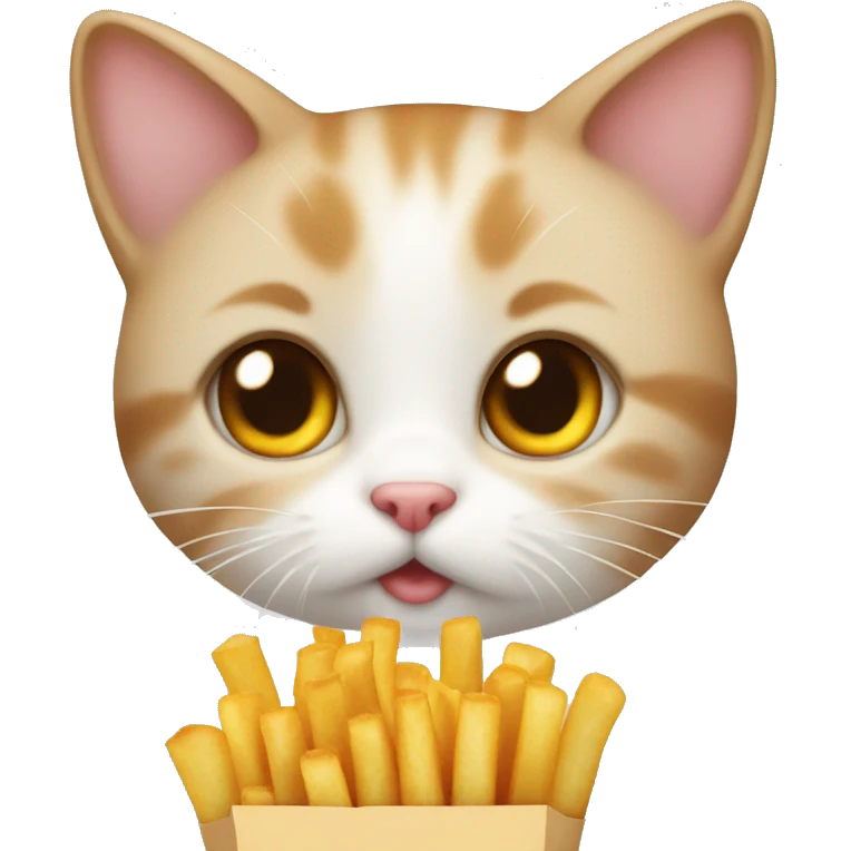 Kitty with a bow and cute eyes and French fries emoji