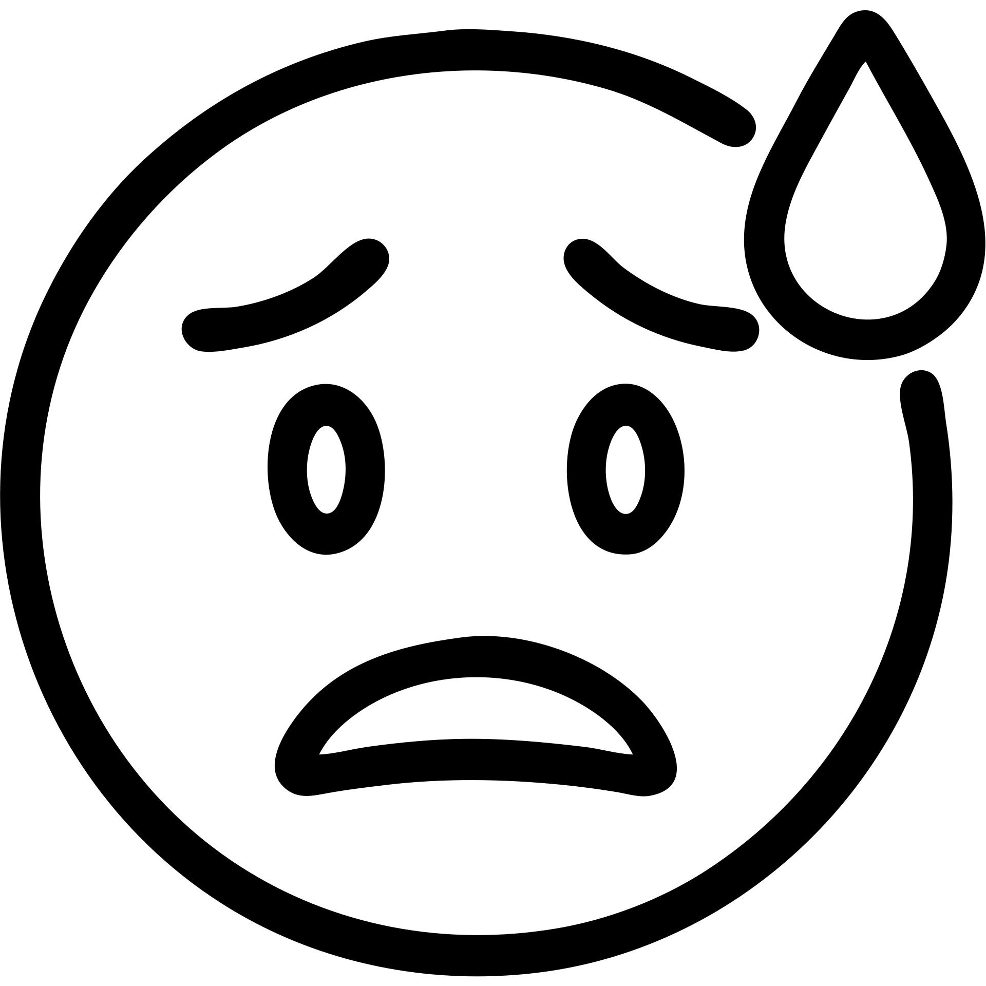 smiley emoji with sweat drop and furrowed brows, icon style, outlined, subtle shading emoji