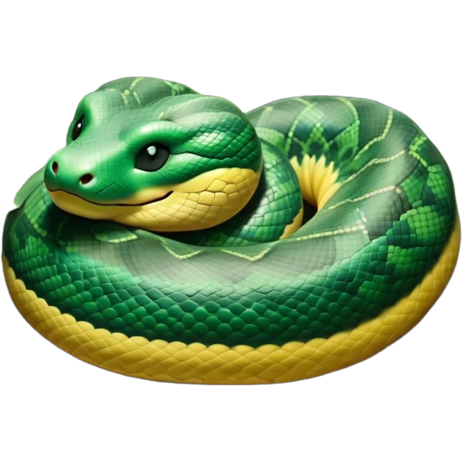 Meme-Worthy cute Sleeping Anaconda Portrait Emoji, Body coiled in a relaxed, peaceful slumber with a contented expression and softly closed eyes, showcasing intricately patterned scales and a serene demeanor, Simplified yet hilariously adorable features, highly detailed, glowing with a soft, drowsy jungle light, high shine, relaxed and utterly lovable, stylized with an air of playful laziness, bright and heartwarming, soft glowing outline, capturing the essence of a sleeping serpent that feels destined to become the next viral sensation of adorable rest! emoji