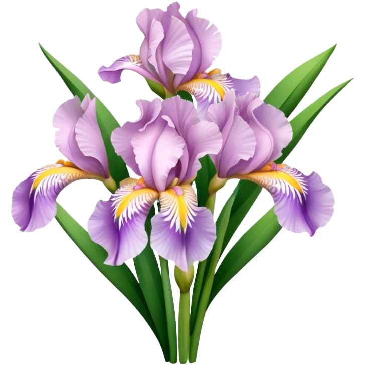 big bouquet Soft Pink Iris, luxuriant, leaf, bud emoji