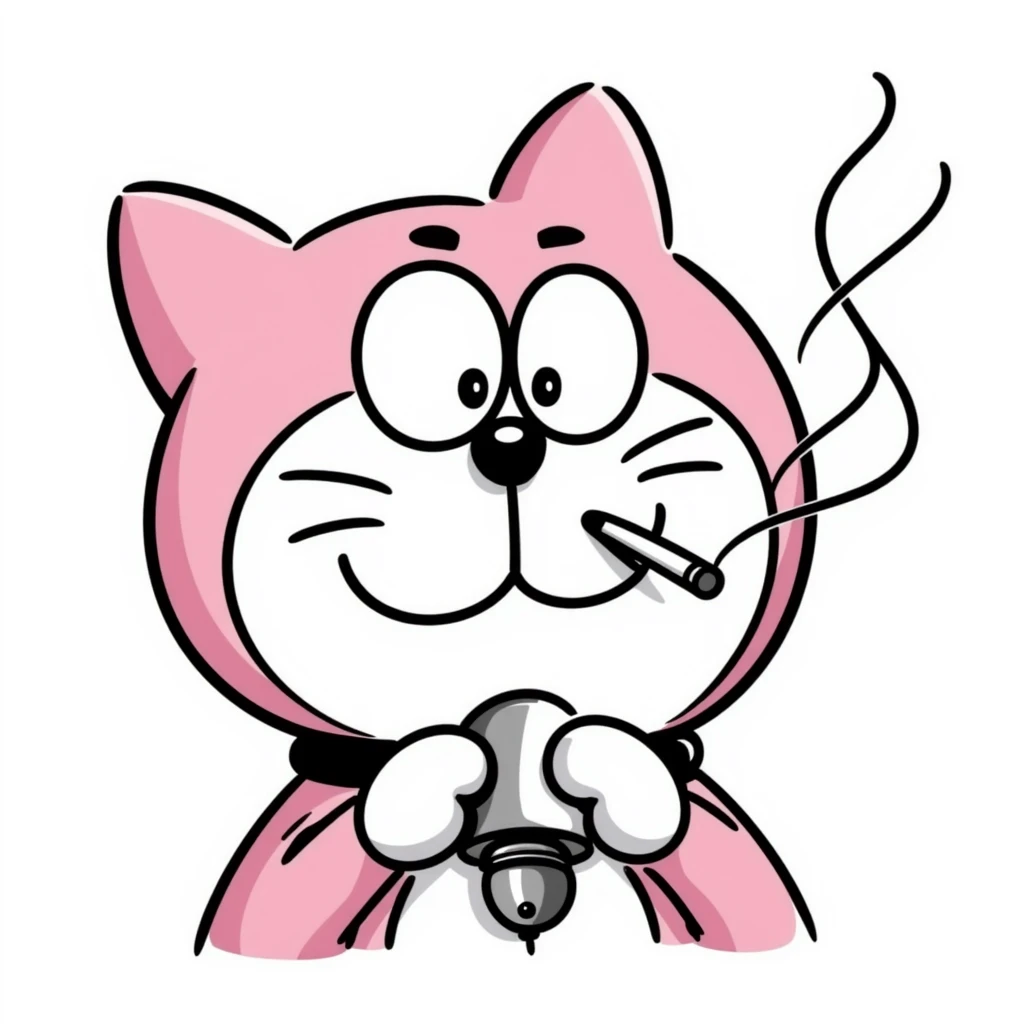pink Doraemon smoking emoji