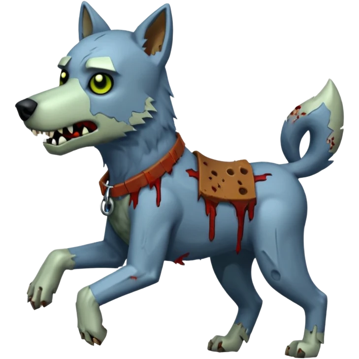 A dog raiding a zombie like minecrafty like a chicken jocky but instead wolf jocky or dog jocky But blocky emoji