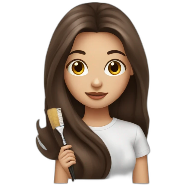 Girl with long chocolate hair with a brush and makeup emoji