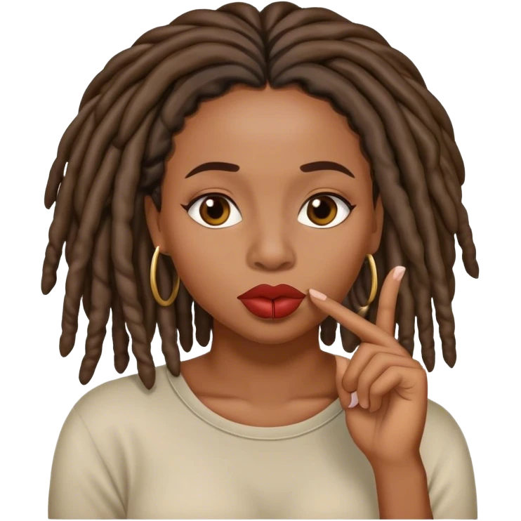 Black woman with locs shushing finger on lips emoji