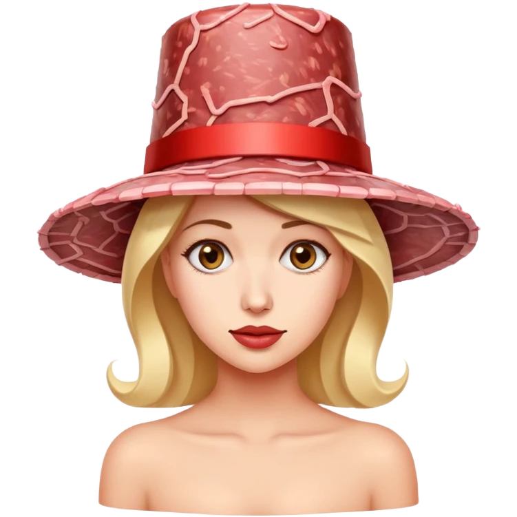 woman in fancy hat made of SPAM MEAT emoji