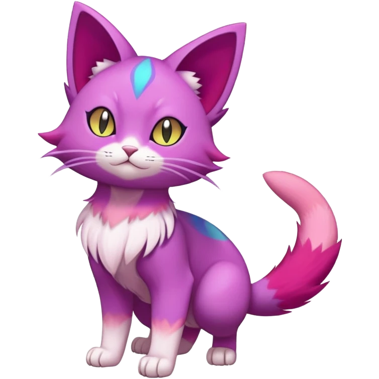Elemental Exotic Colorful Fantasy Purrloin-Skitty-Pokémon-Fakémon-hybrid-creature (full body) emoji