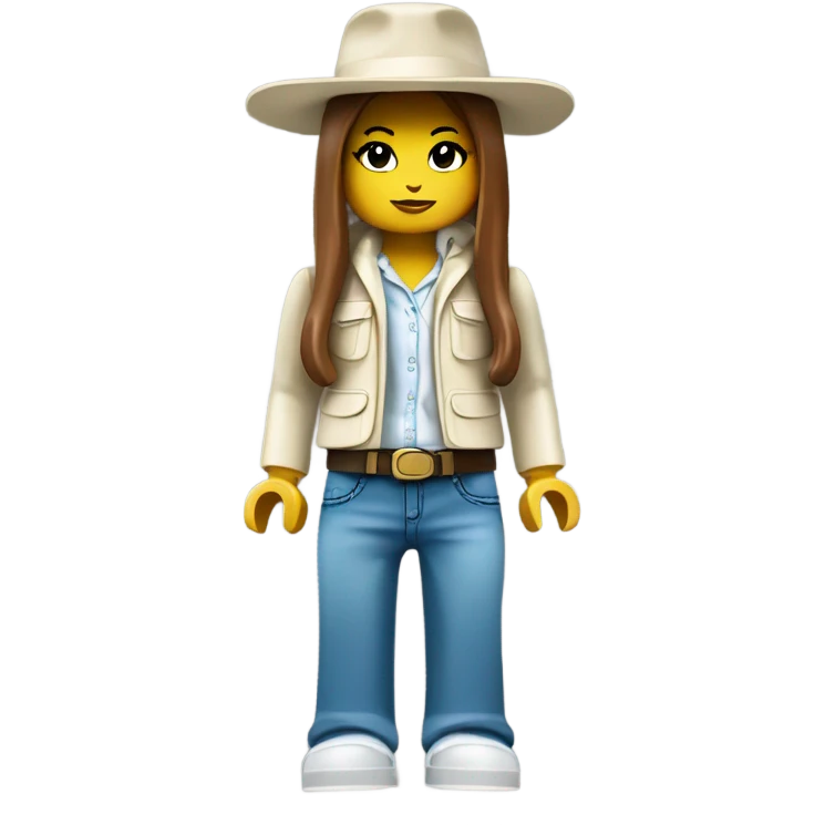 Lego toy girl whole body with white rabbit hat and beggy jeans emoji